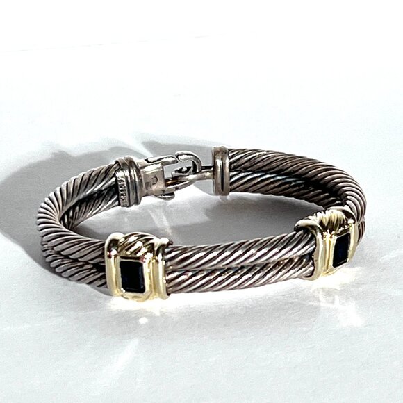 David Yurman Double Cable Amethyst Bracelet in 18K gold & Sterling Silver - Picture 1 of 10